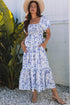 Floral Print Smocked Square Neck Bubble Sleeve Maxi Dress
