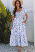 Floral Print Smocked Square Neck Bubble Sleeve Maxi Dress