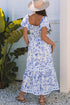 Floral Print Smocked Square Neck Bubble Sleeve Maxi Dress