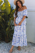 Floral Print Smocked Square Neck Bubble Sleeve Maxi Dress