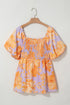 Floral Print Smocked Square Neck Puff Sleeve Babydoll Blouse