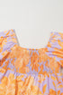 Floral Print Smocked Square Neck Puff Sleeve Babydoll Blouse