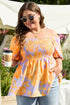 Floral Print Smocked Square Neck Puff Sleeve Babydoll Blouse