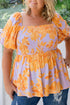 Floral Print Smocked Square Neck Puff Sleeve Babydoll Blouse