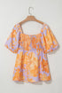 Floral Print Smocked Square Neck Puff Sleeve Babydoll Blouse