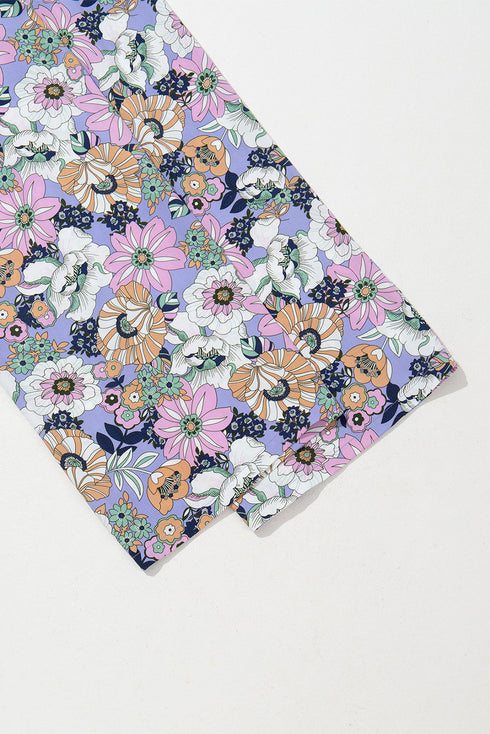 Floral Print Smocked Square Neck Wide Leg Jumpsuit