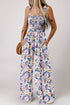 Floral Print Smocked Square Neck Wide Leg Jumpsuit
