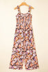 Floral Print Smocked Square Neck Wide Leg Jumpsuit