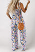 Floral Print Smocked Square Neck Wide Leg Jumpsuit