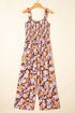 Floral Print Smocked Square Neck Wide Leg Jumpsuit