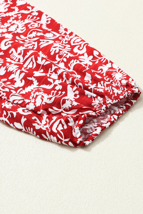Floral Print Smocked Tie Neck Long Sleeve Viscose Blouse
