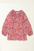 Floral Print Smocked Tie Neck Long Sleeve Viscose Blouse