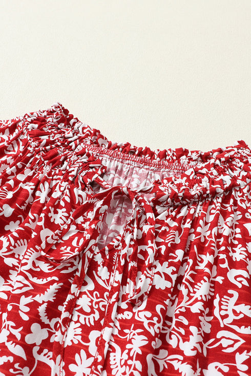 Floral Print Smocked Tie Neck Long Sleeve Viscose Blouse