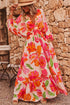 Floral Print Smocked V Neck Puff Sleeve Maxi Dress