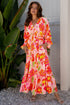 Floral Print Smocked V Neck Puff Sleeve Maxi Dress