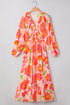 Floral Print Smocked V Neck Puff Sleeve Maxi Dress