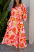 Floral Print Smocked V Neck Puff Sleeve Maxi Dress