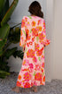 Floral Print Smocked V Neck Puff Sleeve Maxi Dress