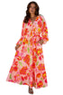 Floral Print Smocked V Neck Puff Sleeve Maxi Dress