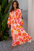 Floral Print Smocked V Neck Puff Sleeve Maxi Dress