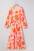 Floral Print Smocked V Neck Puff Sleeve Maxi Dress
