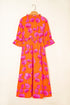 Floral Print Smocked V Neck Ruffle Sleeve Maxi Dress