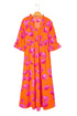 Floral Print Smocked V Neck Ruffle Sleeve Maxi Dress