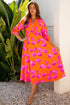 Floral Print Smocked V Neck Ruffle Sleeve Maxi Dress