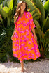 Floral Print Smocked V Neck Ruffle Sleeve Maxi Dress