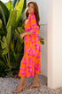 Floral Print Smocked V Neck Ruffle Sleeve Maxi Dress