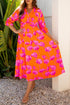 Floral Print Smocked V Neck Ruffle Sleeve Maxi Dress
