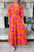 Floral Print Smocked V Neck Ruffle Sleeve Maxi Dress
