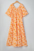 Floral Print Smocked V Neck Wide Sleeve Maxi Dress