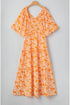 Floral Print Smocked V Neck Wide Sleeve Maxi Dress