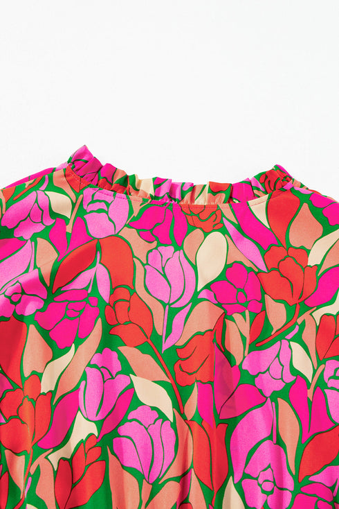 Floral Print Smocked Waist Flutter Sleeve Midi Dress