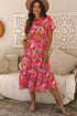 Floral Print Smocked Waist Flutter Sleeve Midi Dress