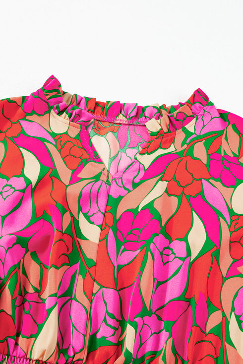 Floral Print Smocked Waist Flutter Sleeve Midi Dress
