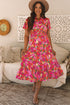 Floral Print Smocked Waist Flutter Sleeve Midi Dress