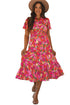 Floral Print Smocked Waist Flutter Sleeve Midi Dress