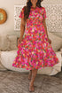 Floral Print Smocked Waist Flutter Sleeve Midi Dress
