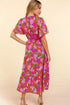 Floral Print Smocked Waist Flutter Sleeve Midi Dress