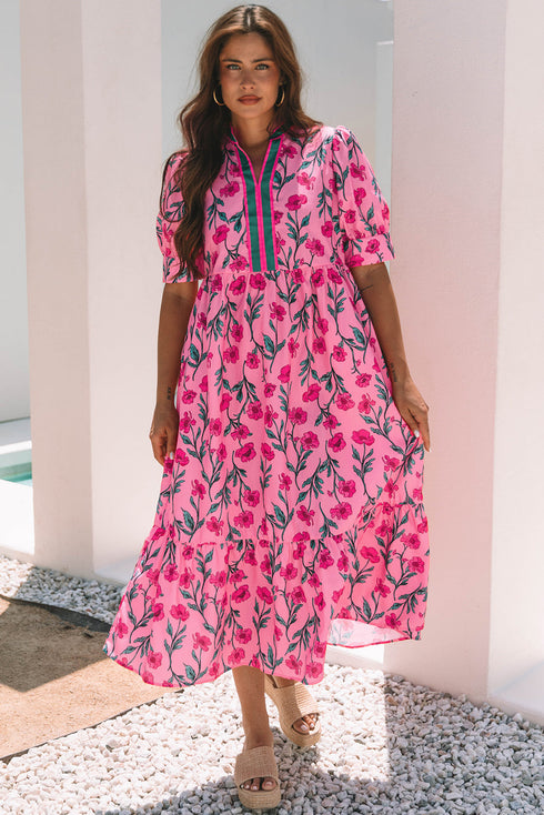Floral Print Southern Belle Puff Sleeve A Line Maxi Dress