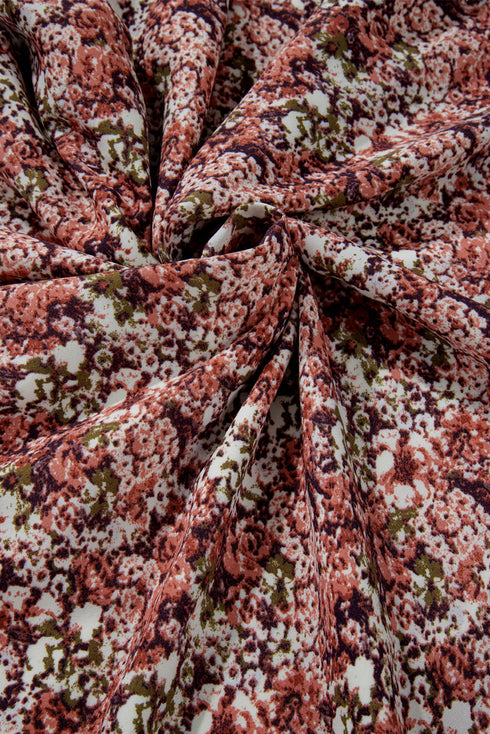 Floral Print Split Front Tiered Frilled V Neck Floral Dress
