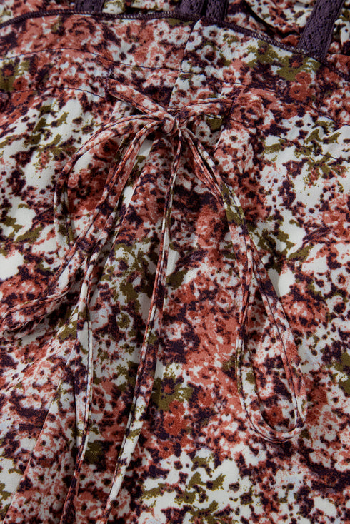 Floral Print Split Front Tiered Frilled V Neck Floral Dress