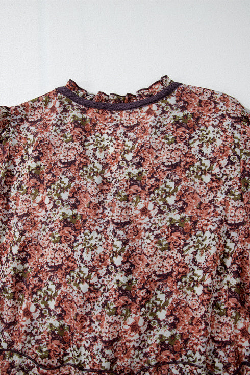 Floral Print Split Front Tiered Frilled V Neck Floral Dress
