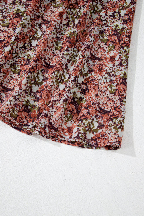 Floral Print Split Front Tiered Frilled V Neck Floral Dress