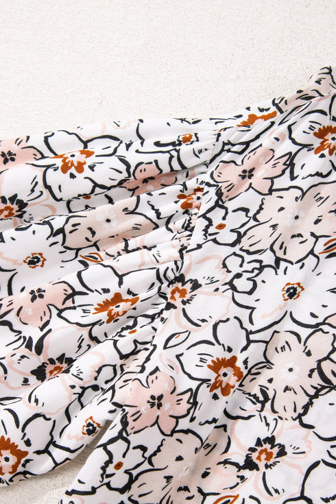 Floral Print Split Neck Balloon Sleeve Woven Blouse