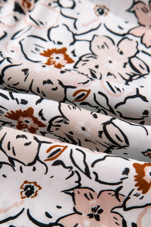 Floral Print Split Neck Balloon Sleeve Woven Blouse