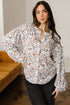 Floral Print Split Neck Balloon Sleeve Woven Blouse