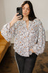 Floral Print Split Neck Balloon Sleeve Woven Blouse